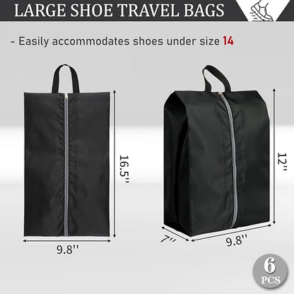 Shoe Bags for Packing, Set of 6 Large Waterproof Portable Shoe Bags with Zipper - Travel Essentials for Women and Men