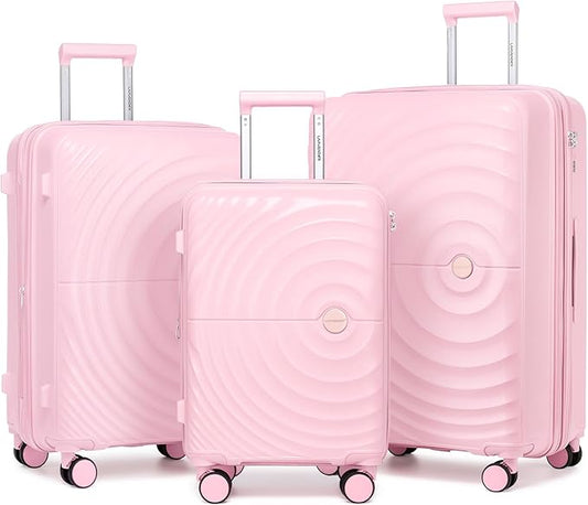 LARVENDER Luggage Sets, Suitcase Set 3 Piece Expandable Luggage PP Lightweight Large Suitcases with Wheels for Women (28/24/20inch,Light Pink)