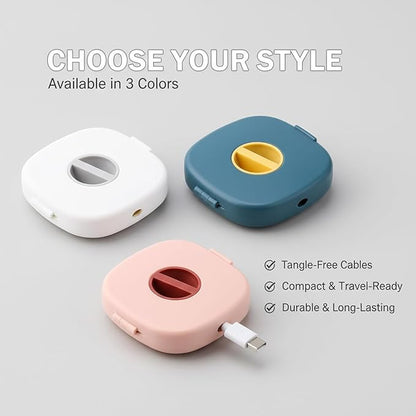 2 in 1 Cable Winder with Phone Stand, Durable Cable Organizer and Charging Stand, Cord Cable Winder Organizer with Phone Stand Rotate, for Charging Cable Case Earphones USB Wires (White+Pink)