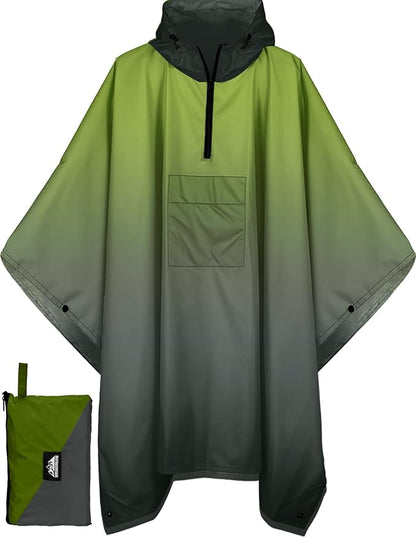 Bruvoalon 3-in-1 Rain Poncho with 1/4 Zip & Chest Pocket, Waterproof, Sunshade, Ground Mat for Adults & Youth Emergency
