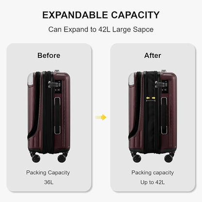 LEVEL8 Grace Carry on Luggage Airline Approved, 20 Inch Expandable Hardside Suitcases with wheels, Abs+Pc Harshell Spinner Luggages with Tsa Lock, Red