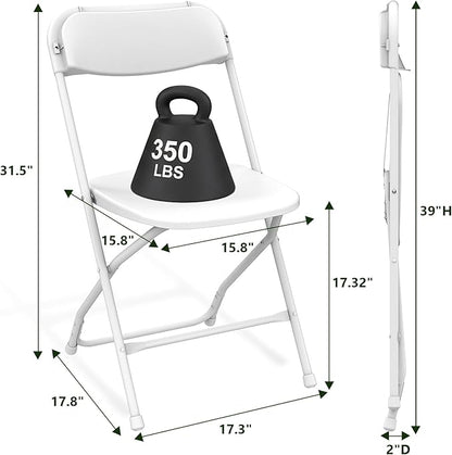 Folding Chair 2Pack,Plastic Folding Chairs for Outside,Heavy Duty Foldable Chair,Sturdy Metal Indoor Outdoor Folding Chairs,350 lbs Capacity,for Home,Office,Patio,Comfy,White
