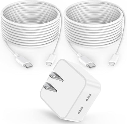 iPhone Charger Fast Charging, 40W Dual USB C Wall Charger Apple MFi Certified Dual USB-C Port Power Adapter with 2Pack 6FT USB-C to Lightning Cable for iPhone 14 Plus/13/12/11/XS/XR/X/iPad Wall Block