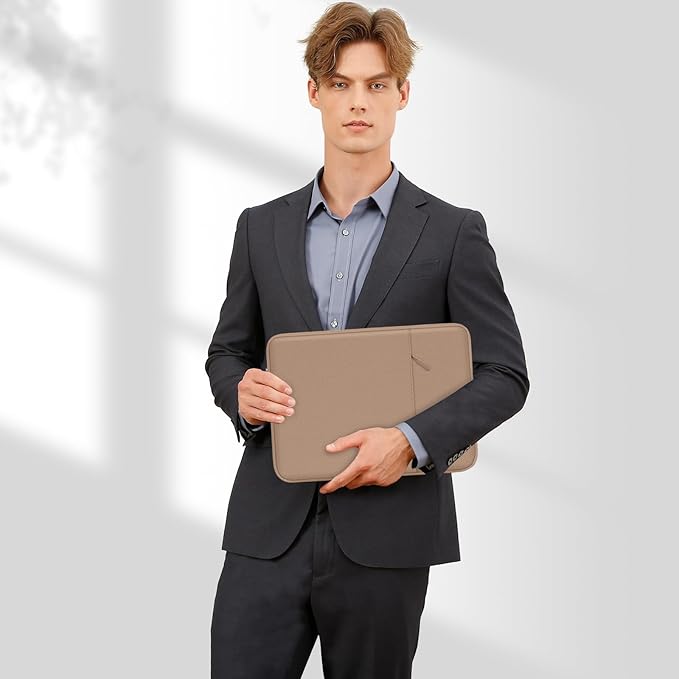 MOSISO Laptop Case 13.3 inch, 13-13.3 inch Laptop Sleeve Compatible with MacBook Air/Pro 13/Pro 14 M5 M4 M3 M2 M1, HP Dell ASUS Lenovo,Polyester Vertical Computer Sleeve Bag with Pocket, Bronze Brown