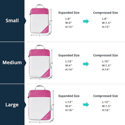 Compression Packing Cubes 6 Set, Compressible Space-Saving Packing Cubes for Travel - Compression Bags, Luggage Organizer, Travel Essentials for Women, Hot Pink