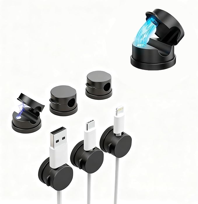 6-Pack Magnetic Cable Management Clips – Cord Organizer for Home, Office, Car & Desk, Keep Charging, USB & Headphone Cables Neat and Tangle-Free
