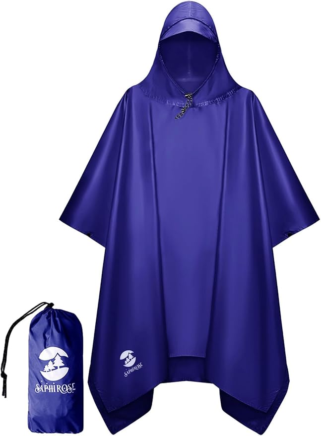 SaphiRose Hooded Rain Poncho Waterproof Raincoat Jacket for Men Women Adults