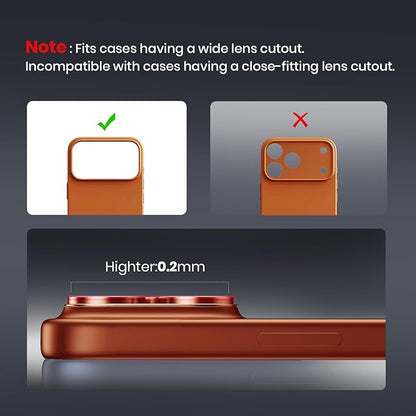 Hoerrye for iPhone 17 Pro Camera Lens Protector - [12FT Shatterproof Military Grade] [Strong Adsorption] Top 9H+ Tempered Glass Camera Screen Full Protective Cover Case Friendly,Cosmic Orange