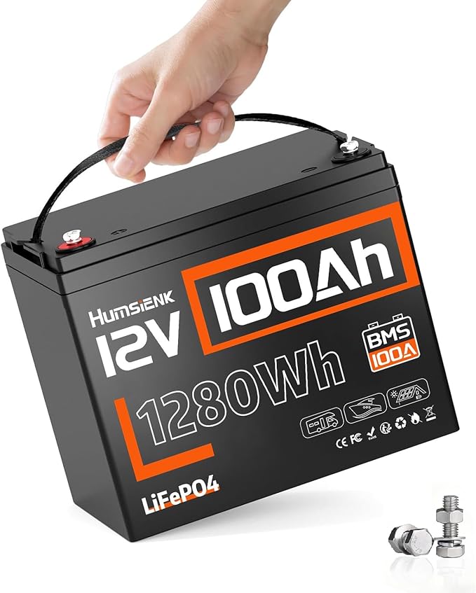 12V 100Ah LiFePO4 Battery Lithium Deep Cycle, Group 24, IP67, Built-in 100A BMS, 1280Wh Energy, 15000+ Cycles for RV Solar Off-Grid Marine Trolling Motor, Portable Power for Camping (10-Year Lifespan)