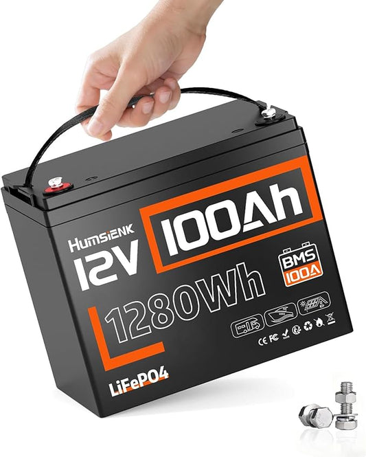 12V 100Ah LiFePO4 Battery Lithium Deep Cycle, Group 24, IP67, Built-in 100A BMS, 1280Wh Energy, 15000+ Cycles for RV Solar Off-Grid Marine Trolling Motor, Portable Power for Camping (10-Year Lifespan)