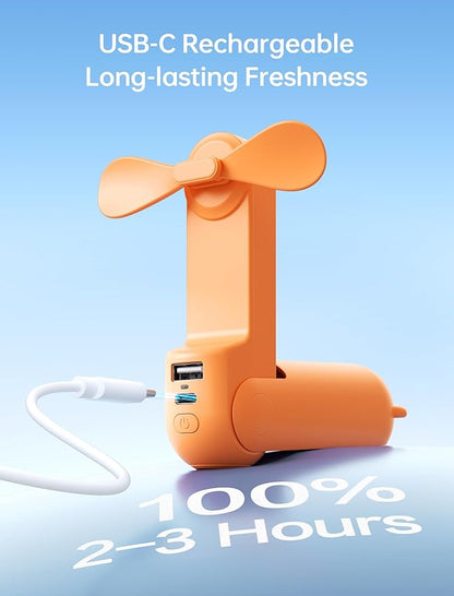 JISULIFE Handheld Mini Fan, 3 IN 1 USB Rechargeable Portable Fan [12-19 Working Hours] with Power Bank, Flashlight, Pocket Design for Travel/Summer/Concerts/Lash, Gifts for Women (Tropical Coral)