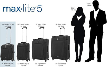 Travelpro Maxlite 5 Softside Expandable Carry on Luggage with 4 Spinner Wheels, Lightweight Suitcase, Men and Women, International, Azure Blue, Carry on 19-Inch