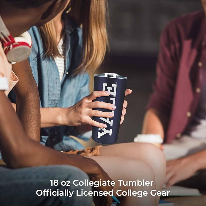 Campus Colors NCAA Stainless Steel Tumbler perfect for Gameday - 18 oz - Double Walled - Keeps Drinks Perfectly Insulated (Yale Bulldogs - Navy)
