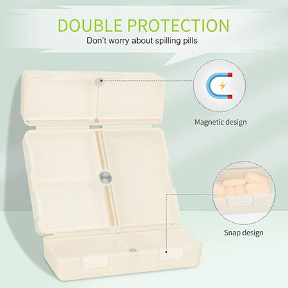 FYY Daily Pill Organizer,7 Compartments Portable Case [Folding Design] Travel Pill Box for Purse Pocket to Hold Vitamins,Cod Liver Oil,Supplements and Medication-White