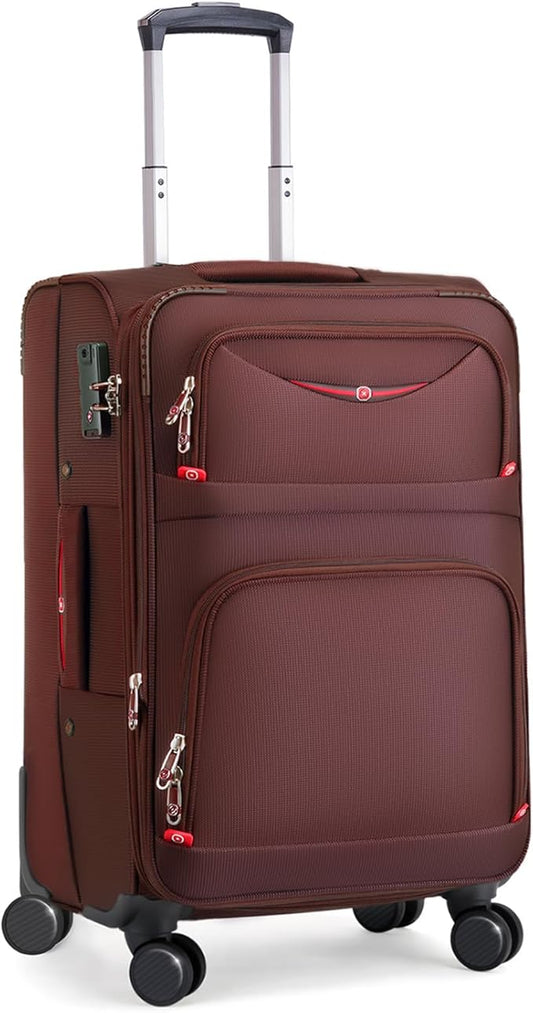 Softside Expandable Luggage with 4 Spinner Wheels, Durable Carry-On Luggage Suitcase (Coffee, 21-Inch)