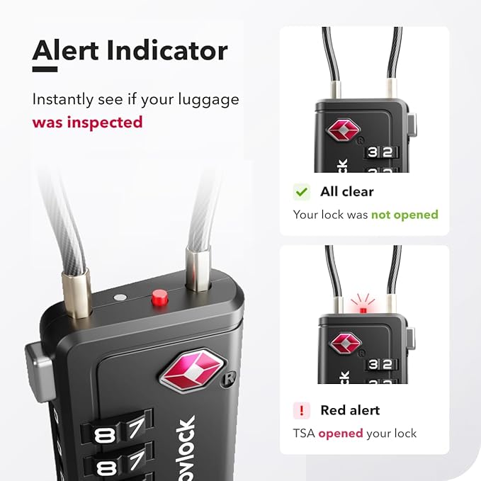 TSA Approved Luggage Locks | Inspection Indicator, 4-Digit Combination, Durable Zinc Alloy | for Suitcases, Backpacks, Travel Bags | Black, 6-Pack