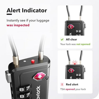 TSA Approved Luggage Locks | Inspection Indicator, 4-Digit Combination, Durable Zinc Alloy | for Suitcases, Backpacks, Travel Bags | Black, 10-Pack