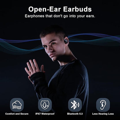 TTQ Open Ear Headphones, Open Ear Earbuds, IPX7 Waterproof, Bluetooth 5.3 True Wireless Sports Over Ear Earbuds with Earhooks, Built-in Mic, Crystal-Clear Calls for Running Workout Cycling Driving