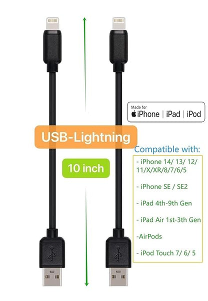 10-Pack Multi Short USB Cables & TypeC-C Cables for Charging Stations Compatible/w iPhone16 &15, iPhone5-14/ iPads/iPad mini/iPad Pros/Samsung Moblies & Tablets/Pixel & Nexus/HTC/Sony(Black)