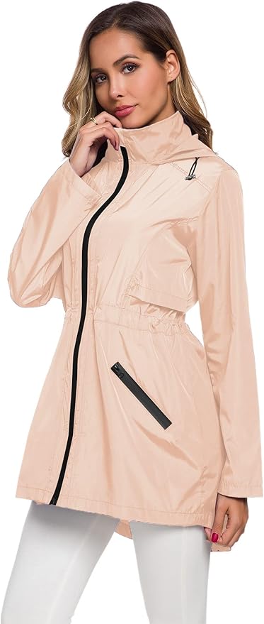 Avoogue Women's Long Raincoat with Hood Outdoor Lightweight Windbreaker Rain Jacket Waterproof