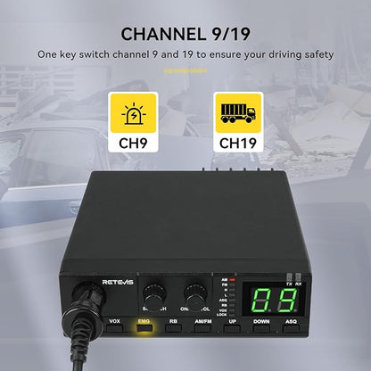 Retevis MB2 AM/FM Professional CB Radio, 40 Channels Base Station with 5W Mini External Speaker, Squelch Knob ASQ Function, VOX, Auto-Scan, Long Range CB Radios for Cars, Truckers, Black