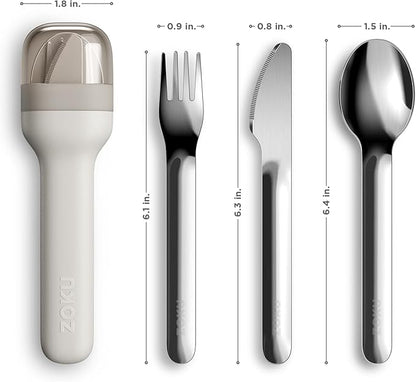 ZOKU Pocket Utensil Set, Grey - Stainless Steel Fork, Knife, and Spoon Nest in Case - Portable Design for Travel, School, Work, Picnics, Camping and Outdoor Home Use