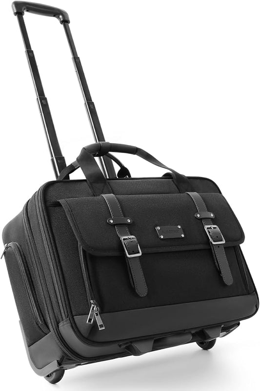 Rolling Laptop Bag, Briefcase for Men and Women, 17 Inch Computer Bag with Wheels Underseat Carry on Luggage, Laptop Briefcase Case for Work, Travel, College Teacher, Mobile Office Bag, Black