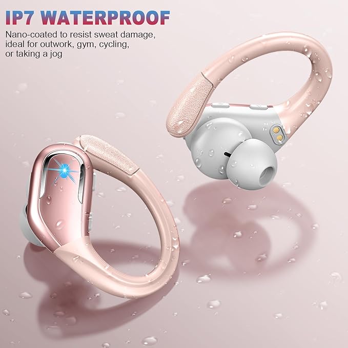 Wireless Earbud, 75Hrs Bluetooth 5.4 Headphones IP7 Waterproof for Sport, Running Wireless Earphones with ENC Noise Cancelling Mics, Deep Bass Over Ear bud with Earhooks for Android, iOS, Workout, Gym