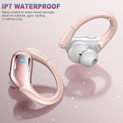 Wireless Earbud, 75Hrs Bluetooth 5.4 Headphones IP7 Waterproof for Sport, Running Wireless Earphones with ENC Noise Cancelling Mics, Deep Bass Over Ear bud with Earhooks for Android, iOS, Workout, Gym