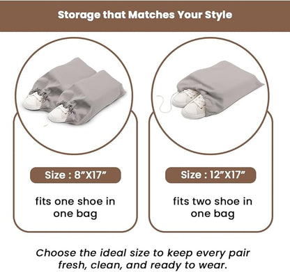 LFH Cotton Rich Shoe Storage Bags with Drawstring, Dustproof Breathable Reusable Organizer, Perfect For Travel, Dorm, Hotel, College, Gym, Easy to Carry, Machine Washable 12"x17" (Pack of 2) - Grey