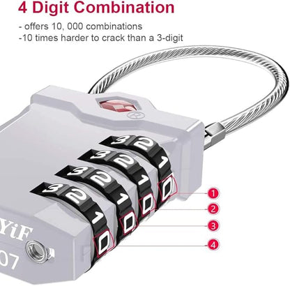 ZHEGE TSA Luggage Locks, Travel Locks for Suitcase with Inspection Open Alert, TSA Locks for Luggage 4 Digit for Backpack, Baggage, White Number Padlock for Locker (2 Pack, Silver)