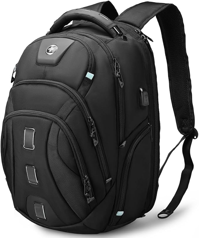 Swissdigital Design Men's Travel Laptop Backpack, TSA Friendly USB Charging RFID Protection Backpack for College and Business, Fits 17" Laptops Black | SD1644FB-01