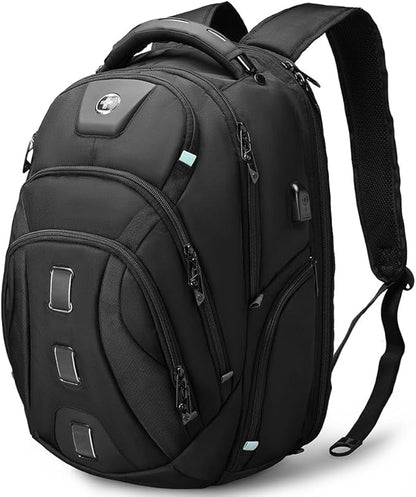 Swissdigital Design Men's Travel Laptop Backpack, TSA Friendly USB Charging RFID Protection Backpack for College and Business, Fits 17" Laptops Black | SD1644FB-01