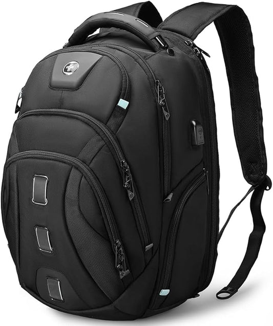 Swissdigital Design Men's Travel Laptop Backpack, TSA Friendly USB Charging RFID Protection Backpack for College and Business, Fits 17" Laptops Black | SD1644FB-01