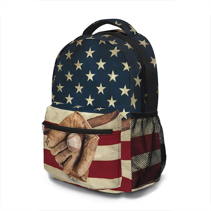 American Flag Baseball Print Backpack, Laptop Backpack with Multiple Pockets for Adult Hiking Travel Work 17 Inch