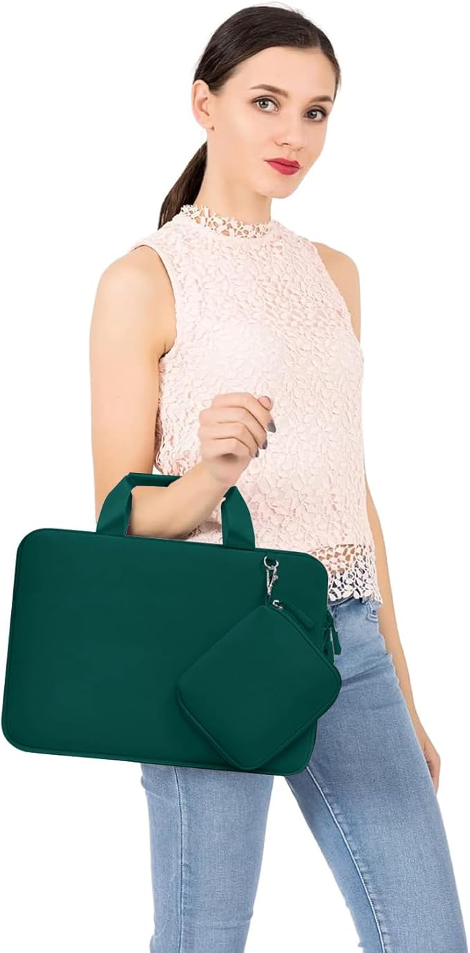 MOSISO Laptop Case 13.3 inch, 13-13.3 inch Laptop Sleeve Bag Compatible with MacBook Air/Pro 13 / Pro 14, HP Dell ASUS, Neoprene Carrying Computer Bag with Handle&Detachable Small Case, Teal Green