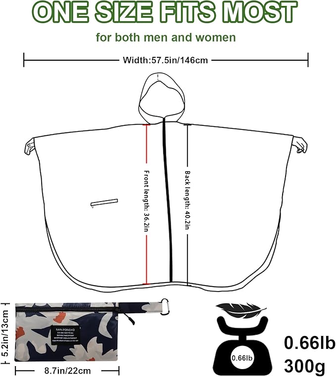 Hooded Rain Ponchos for Adult - Rain Coat and Rain Jacket with Waterproof Pocket and Zipper