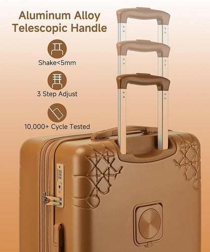 Somago 3 Piece Luggage Set with Cup Holder, Expandable 25% Capacity Suitcase with Shock-Absorbing Braking Spinner Wheels Moon Star Design Hardside Suitcase with TSA Lock (Toffee Brown,Expandable Sets)