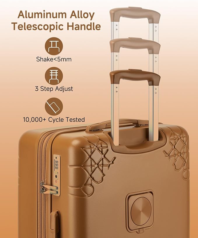 Somago Expandable 2-Piece Luggage Sets 20"/24" Suitcases with Shock-Absorbing Braking Spinner Wheels Moon Star Design Hard Shell Suitcase with Cupholder TSA Lock (Toffee Brown,Expandable 20/24 Inch)