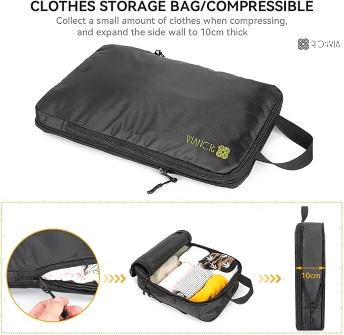 3-Piece Compression Packing Cubes Set – Lightweight Waterproof Luggage Organizers with Handles and Zippers, Space-Saving Travel Packing Organizers for Suitcases, Men & Women