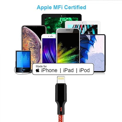 cugunu USB C to Lightning Cable 5 Pack 3/3/6/6/10FT iPhone Charger Apple MFi Certified Power Delivery Fast Charging Cord Compatible with iPhone 14/13/12/11/XS/XR/X/8 - Red