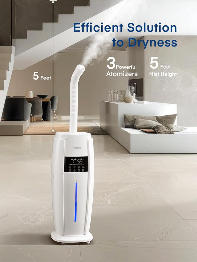 FOHERE Humidifier Large Room 4.8Gal/18L, Quiet Whole House Humidifier for Home Plants Office Commercial 1500 sq.ft, Top Fill Ultrasonic Cool Mist Humidifiers with 4 Mist Mode, 5 Speeds, Remote, White
