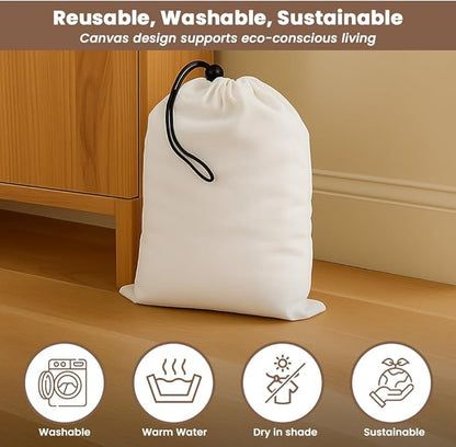 LFH Cotton Rich Shoe Storage Bags with Drawstring, Dustproof Breathable Reusable Organizer, Perfect For Travel, Dorm, Hotel, College, Gym, Easy to Carry, Machine Washable 8"x17" (Pack of 2) - White