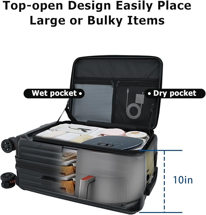 Carry On Luggage 22x14x9Inch Airline Approved with Wheels, Expandable Suitcase Top Opening Lightweight Small Travel Luggage with Cup Holder and Side Hooker, Hard Shell Carry On Suitcases for Weekender