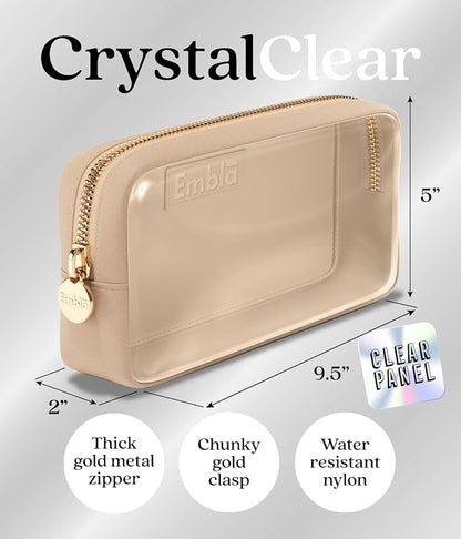 Embla Clear Cosmetic Bag Makeup Case, Clear Zipper Make Up Pouch and Toiletry Travel Tote, Cute Skincare Pouches for Women Girls, Preppy Purse Cosmetic Organizer, Small Makeup Bags, Sand