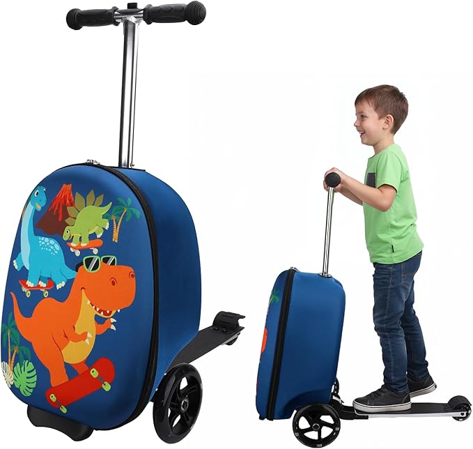 emissary Scooter Luggage for Kids – Ride-On Suitcase, Scooter Ride Luggage, Lightweight Carry-On Suitcase Kid Travel Bag (Blue)