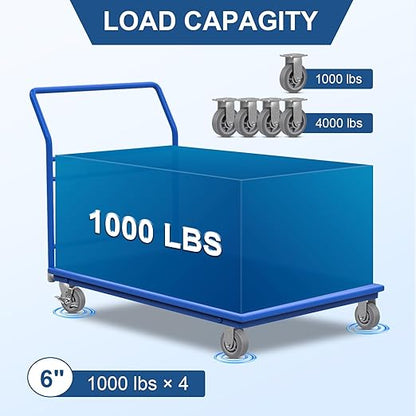 6"x2" Rubber Wheels (Flat Tread)- Heavy Duty Casters, Industrial Caster Wheels- Set of 4 with up to 4000 LB Capacity- Use for Dollies, Workbench(4 Rigid)