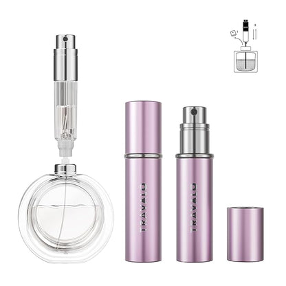 Refillable Perfume Atomizer, Bottom Filling Fragrances Perfume Bottle, Mini Cologne Dispenser, Travel sized, Portable Sprayer for Women Men, Gift (ESSENTI, PINK)