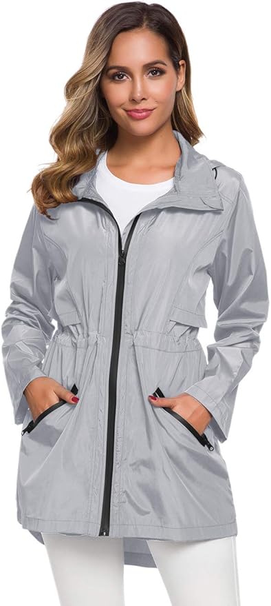 Avoogue Women's Long Raincoat with Hood Outdoor Lightweight Windbreaker Rain Jacket Waterproof