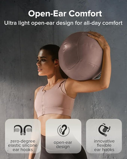 Cleer ARC 3 Sports Pro Open Ear Headphones - Dolby Audio, Snapdragon Sound True Wireless Earbuds,40Hr Battery, Bluetooth 5.4, IPX7,Heart Rate Tracking,Wireless Charging Smart Case, Comfort Fit, Red